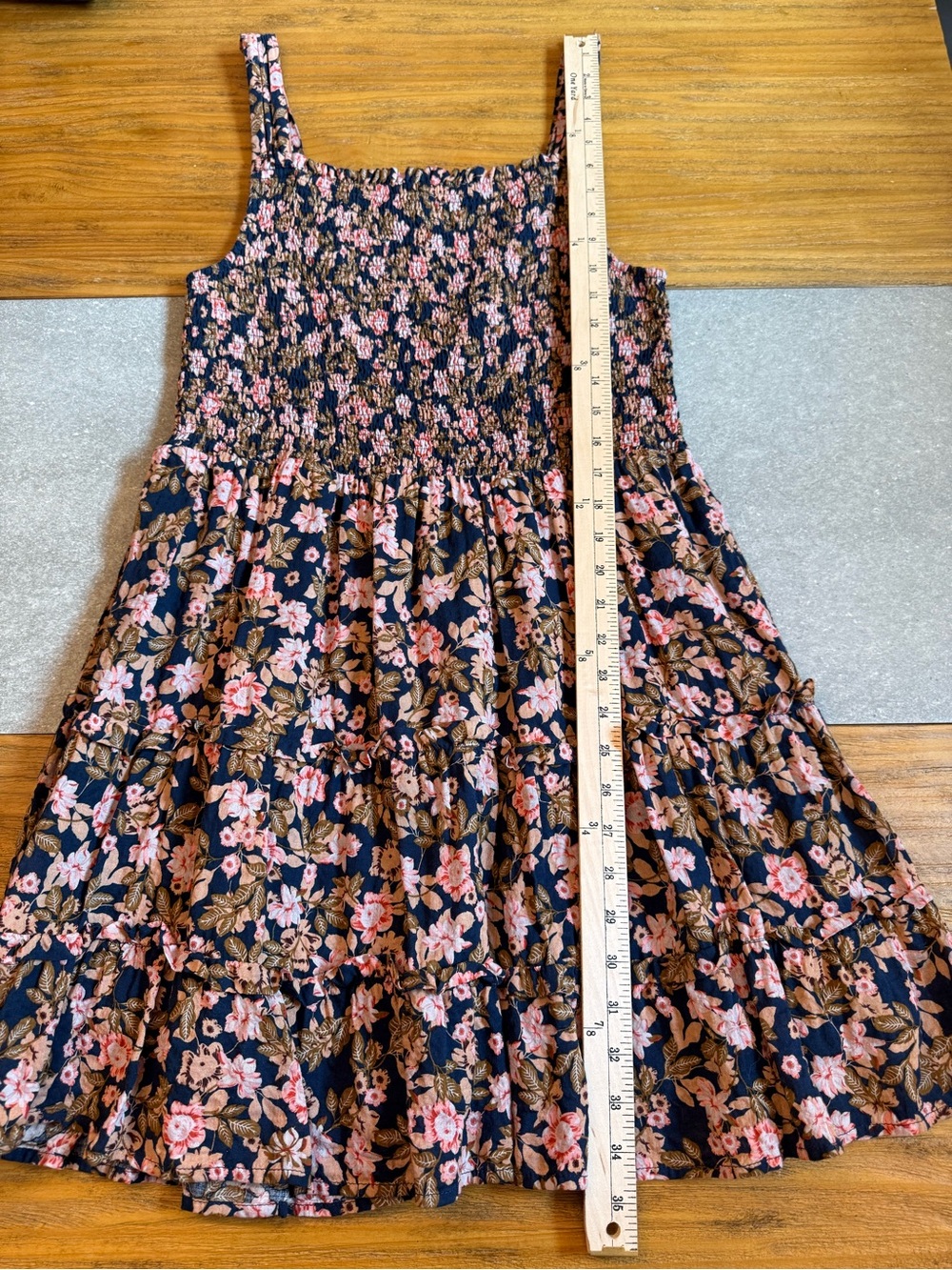 THML Navy Pink Floral Smocked Tiered Mini Dress Size Large - Picture 5 of 10